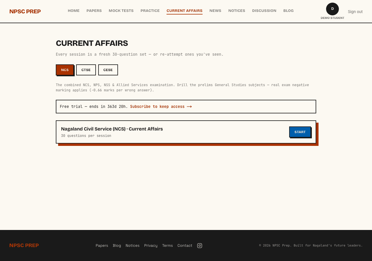 NPSC Prep current affairs quiz picker