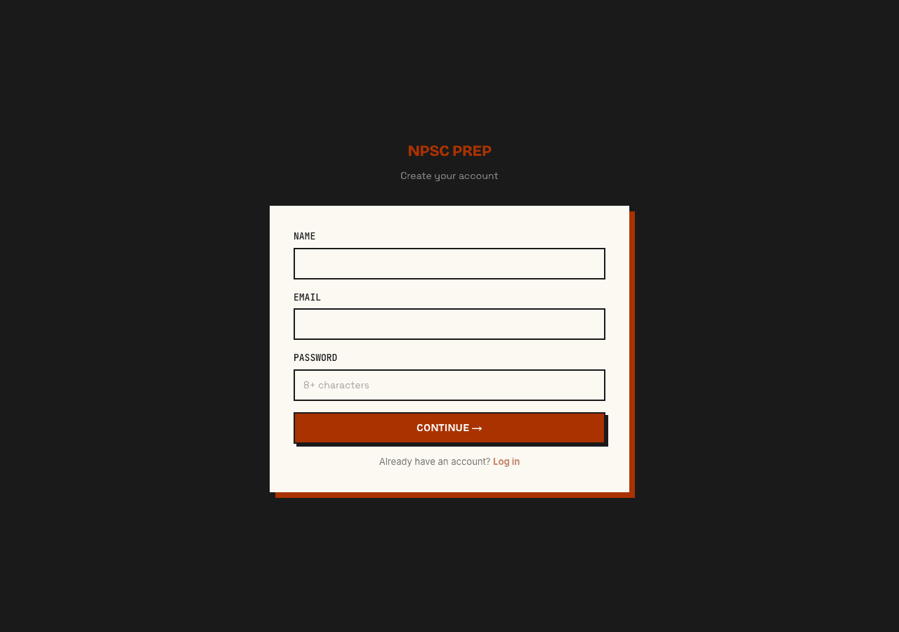NPSC Prep sign up page